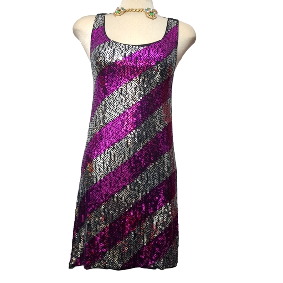 H&M Kids silver purple black sequins midi dress size 14 - Picture 2 of 9